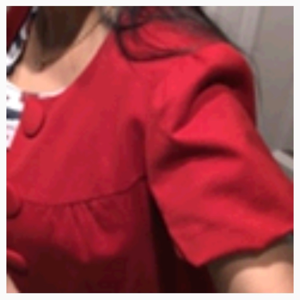 Puffy sleeves red crop top coat / thick and well made
